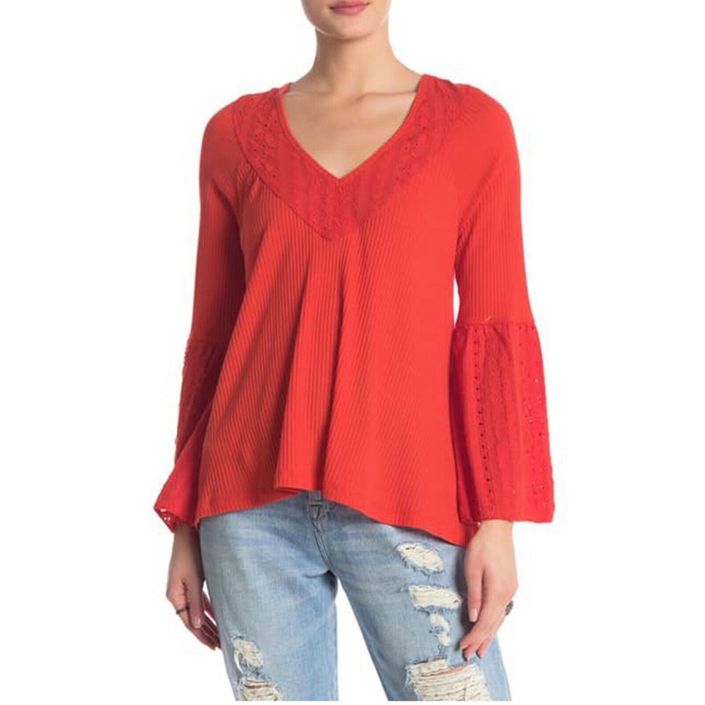 Free People Parisian Nights Tunic Top Eyelet Embroidered Cozy Boho